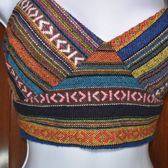 Forever 21 Patchwork Crop Top Size Small Multicolor Adjustable Straps Boho - Picture 6 of 15